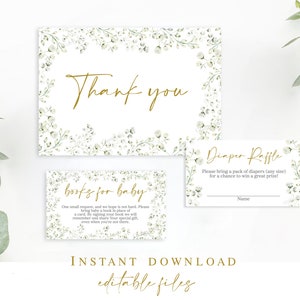 Baby Shower Bundle: Baby&#39;s Breath Thank You, Book, Diaper Raffle Cards (PDF)