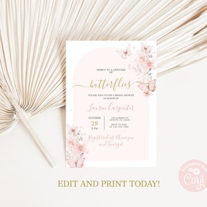 Lifetime of butterflies Brautpartyeinladung, bearbeitbare Schmetterlingsvorlage Blumenparty einladen Sofort-Download