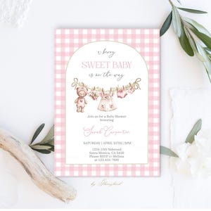 Strawberry Baby Shower Invite, Clothesline Berry Sweet Baby on the Way Invite, Berry Sweet Invitation, Printable Invite
