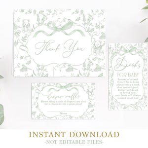 Toile De Jouy Babyshowerbundel, Toile salieluierloterijkaarten, Toile De Jouy-bedankkaarten, instant download