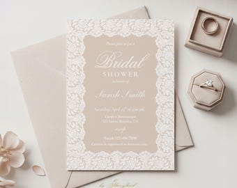 Lace Bridal Shower Invitation: Editable Canva Template (Instant download)