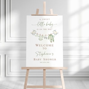 Sage Green Baby Clothes Gender Neutral Baby Shower Editable Welcome sign, Gender Neutral Baby Clothes Greenery welcome sign