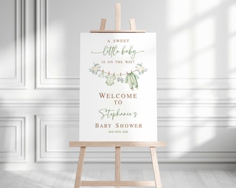 Sage Green Baby Shower Willkommensschild: Bearbeitbare Vorlage (Digitaler Download)