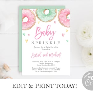 Donuts Baby Sprinkle Invitation Girl: Pink Donut Theme (Editable Template)