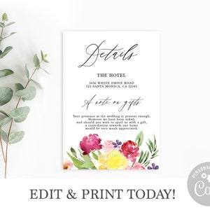 Boho wedding invitation download bright and colorful wedding invitation, colorful botanical garden wedding invitation suit image 3