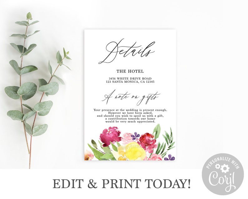 Boho wedding invitation download bright and colorful wedding invitation, colorful botanical garden wedding invitation suit zdjęcie 3