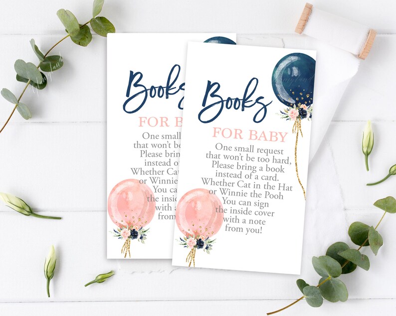 Baby Name Suggestion sign and card, Gender Reveal Game, floral balloons Pink and navy Blue Baby shower card, instant download image 9