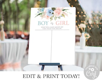 Boy or Girl chart, Guess the Gender sign, pink and blue, Baby shower boy or girl sign, instant download editable sign