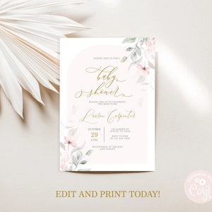 Blush Pink Floral Baby Shower Invitation Template (Digital Download)