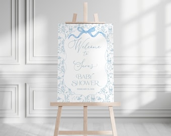 Blue Toile Baby Shower Welcome Sign: Boy Decor (Digital File)