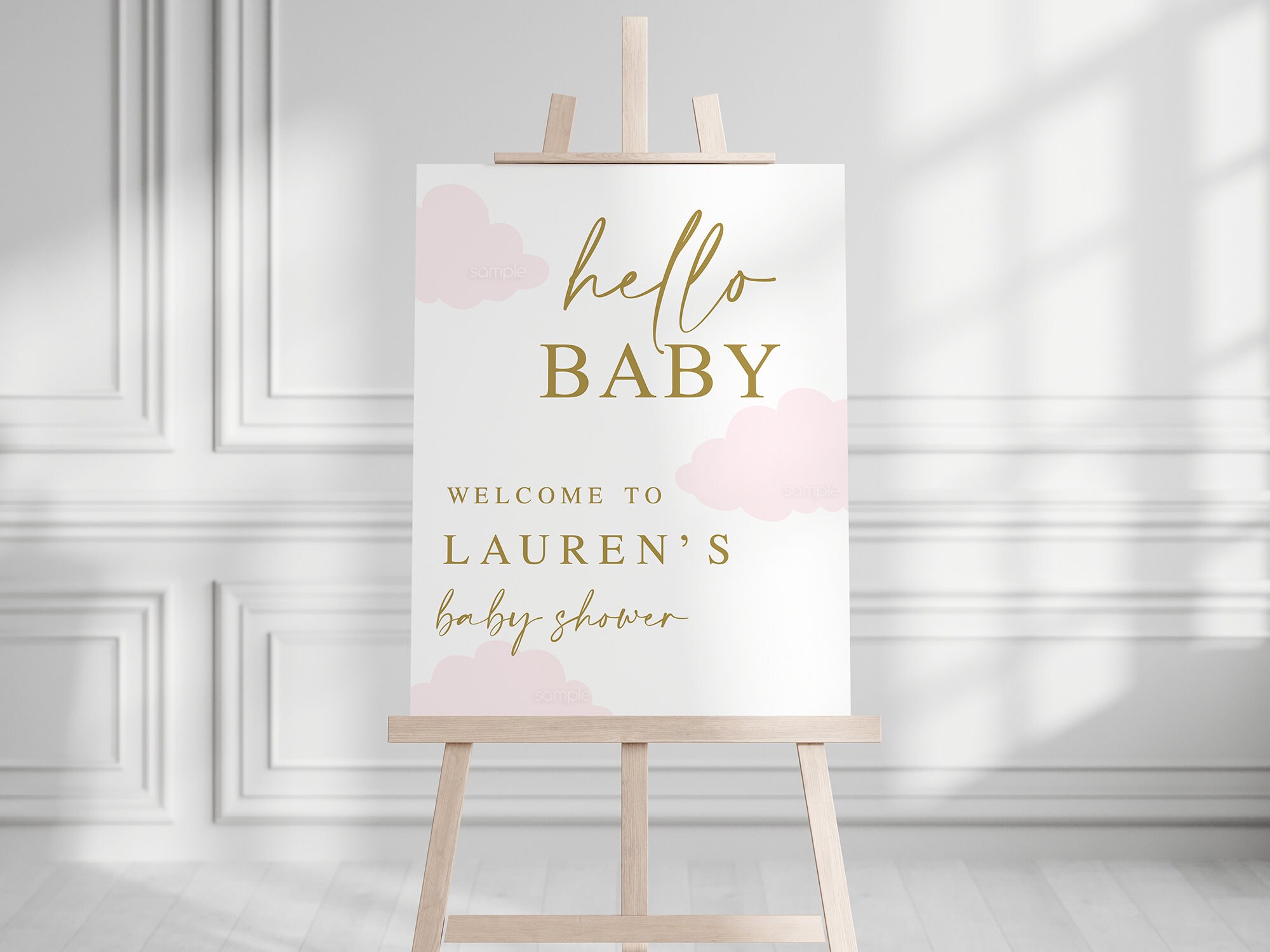 Cloud Baby Shower Girl Welcome sign, Pink Cloud Baby Shower sign, Editable welcome sign