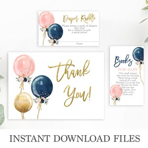 Baby Name Suggestion sign and card, Gender Reveal Game, floral balloons Pink and navy Blue Baby shower card, instant download image 7