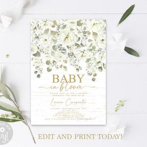 Schleierkraut Baby Shower Einladung, Schleierkraut Baby in Blüte bearbeitbare Einladung, sofortiger Download Einladung