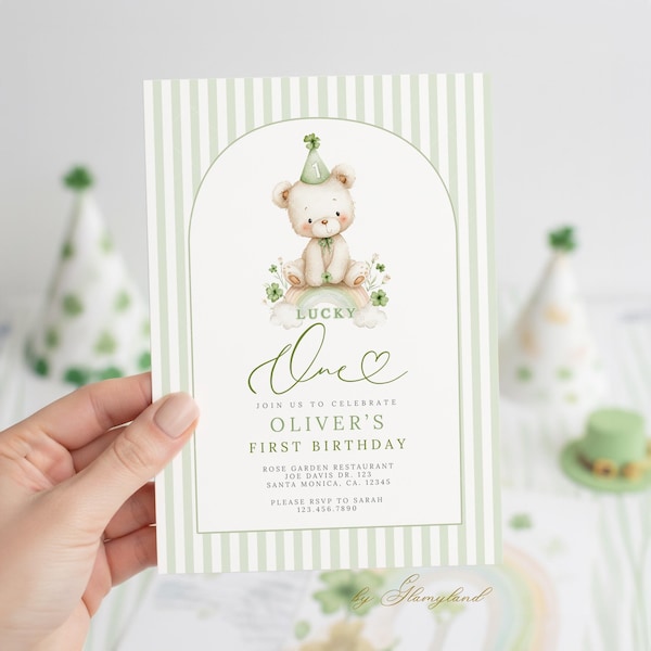 Lucky One Birthday Invitation: Editable St Patrick's day first birthday(Instant download)