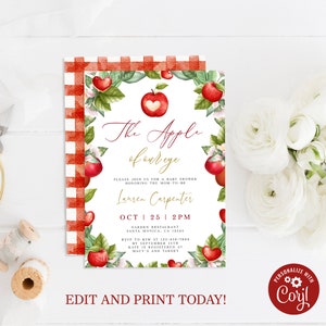 Apple Baby Shower Invitation: Fall Theme, Editable Template (Digital Download)