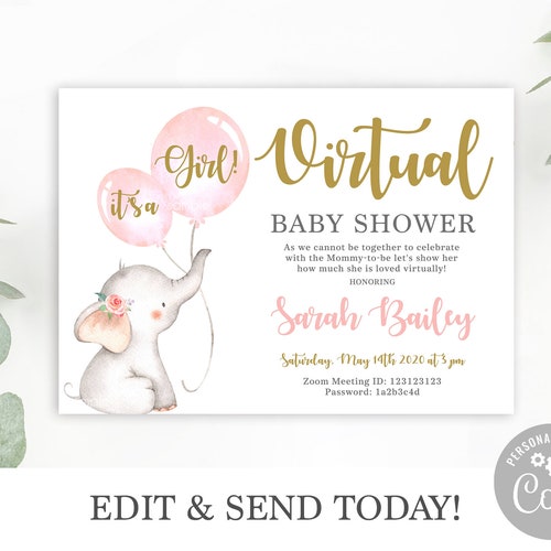 Virtual Baby Shower Invitation Girl Girl Zoom Baby Shower Etsy