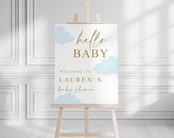 Cloud Baby Shower Boy Welcome sign, Blue Cloud Baby Shower sign, custom size welcome sign