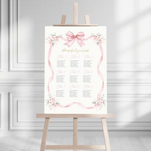 Roze strik babyshower meisje aangepaste stoelindeling, blush roze lint babyshower meisje stoelindeling, coquette babyshower stoelentabel