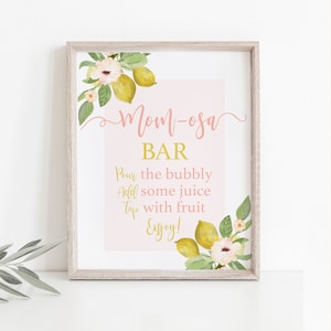 Lemons mom osa bar sign, printable shower sign, instant download printable sign, lemons mimosa bar sign, citrus, lemon theme