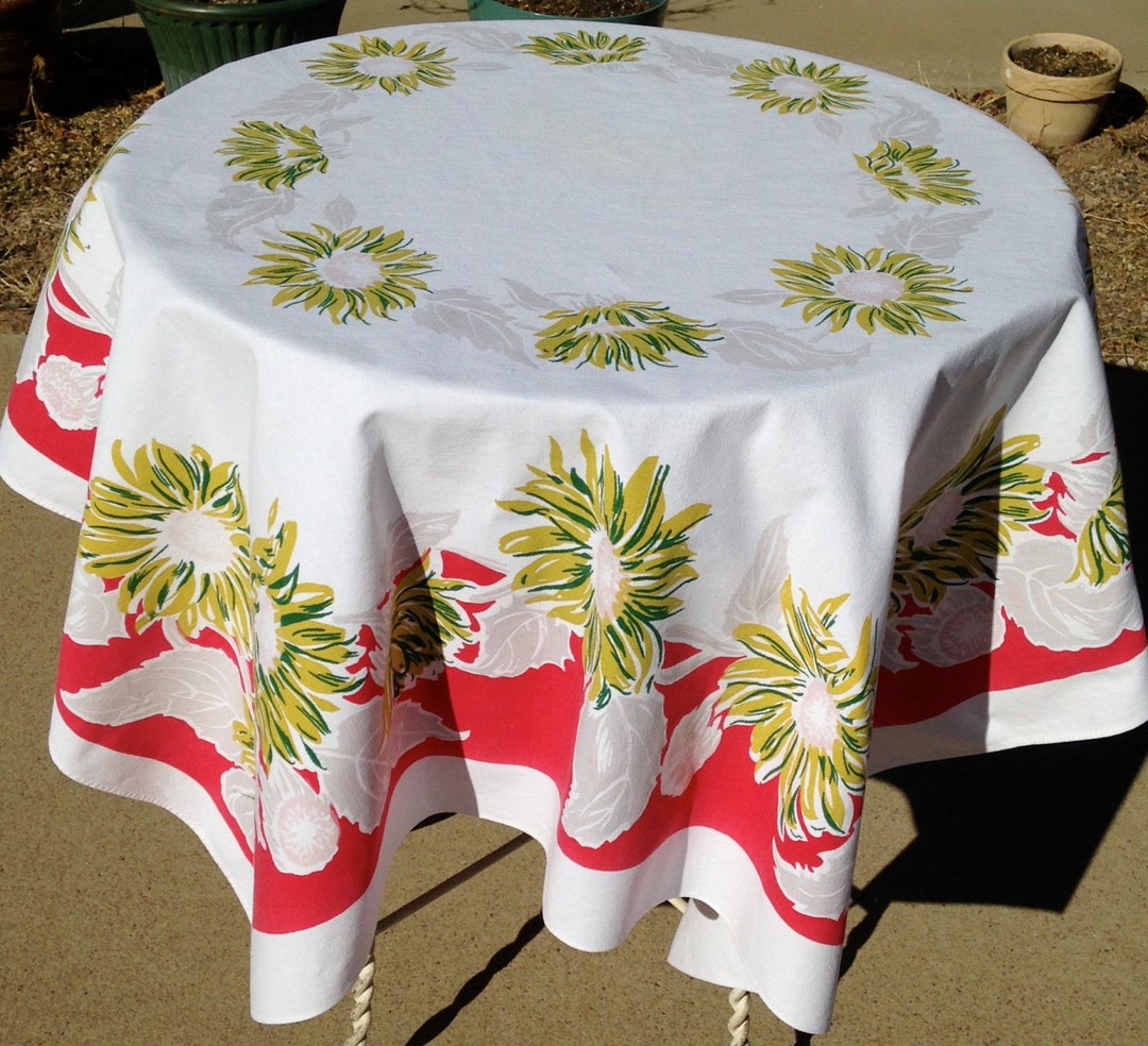 Pretty Vintage 1950s Simtex Cotton/linen Tablecloth Unusual - Etsy