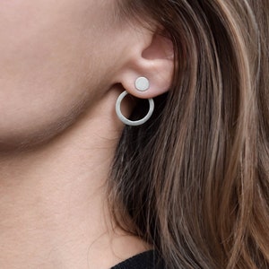 Ear jacket, Simple circle post earrings, circle stud earrings, sterling silver earrings