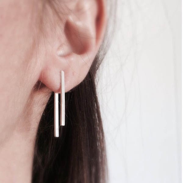 Ear jackets, sterling silver earrings, geometric silver earrings, bars earrings, minimalist earrings, simple earrings