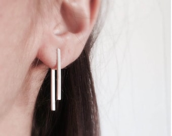 Ear jackets, sterling silver earrings, geometric silver earrings, bars earrings, minimalist earrings, simple earrings