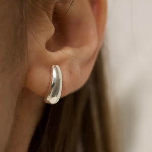 Solid sterling silver semi hoop earrings/ Half hoop stud silver earrings/ Every day drop studs/ Minimalist small earrings/ Gift for her