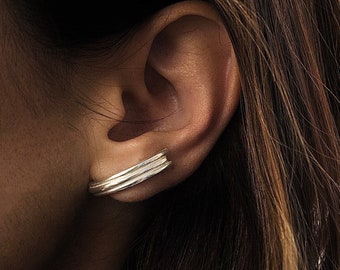 Silver ear suspender earrings/ Silver ear cuff/ Huggie modernstatement  earrings/ Suspender sterling silver hoops/ Half circle stud earrings