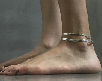 Flat snake anklet/ Sterling silver herringbone chain/ Minimalist anklet chain/ Snake chain anklet/ Modern Fishbone chain/ gift for her