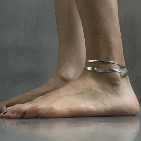 Flat snake anklet/ Sterling silver herringbone chain/ Minimalist anklet chain/ Snake chain anklet/ Modern Fishbone chain/ gift for her