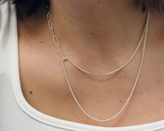 Sterling silver dainty chain choker/ Two chains chain necklace/ Minimalist silver chain/ Minimal modern necklace/ Adjustable length chain