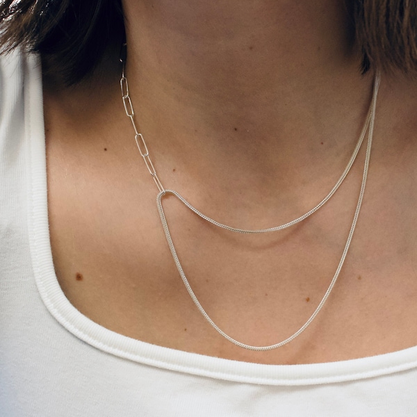 Zierliche Sterling Silber Kette Choker / Zwei Ketten Kette Halskette / Minimalistische Silber Kette / Minimale moderne Halskette / Verstellbare Länge Kette