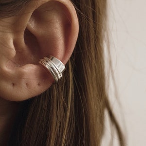 Sterling silver double ear cuff/ Statement ear cuff/ Solid silver cartilage earring / Non pierced earrings/ Cartilage cuff/ Clip on earring