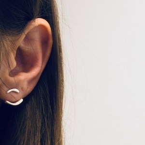 Sterling silver dainty ear jackets/ Sculptural front back earrings/ Illusion sterling silver earrings/ Minimalist earrings/ curved earrings