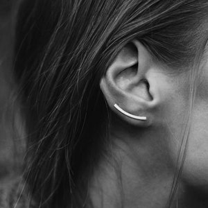 Pendientes trepadores de plata/Pendientes trepadores de plata minimalistas/Pendientes trepadores de plata de ley con barra curva/Pendientes minimalistas/Pendientes tipo puño/Regalo para ella