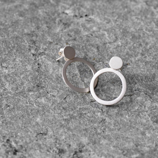 Ear jacket, Simple circle post earrings, circle stud earrings, sterling silver earrings