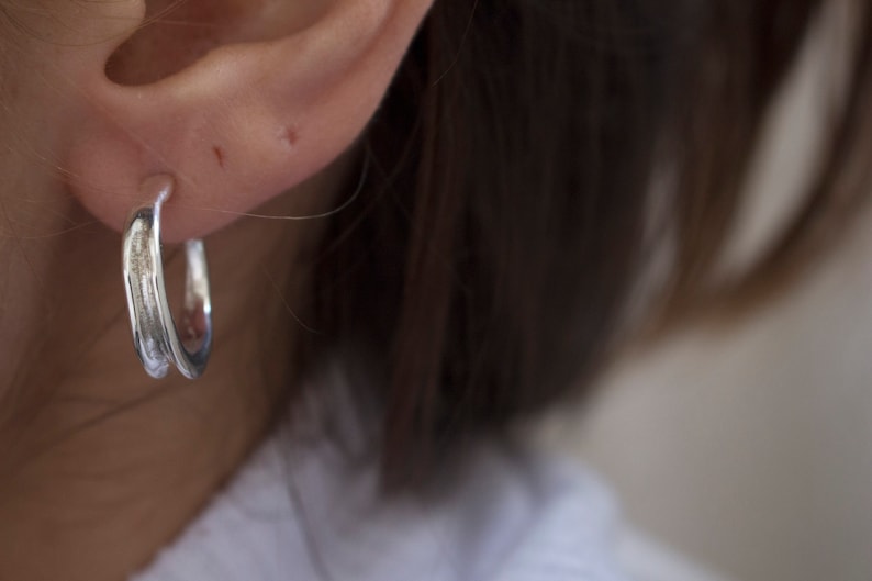 silver hoops, solid sterling silver earrings, modern earrings, organic earrings, contemporary earrings, fashion earrings, minimalist earring image 4
