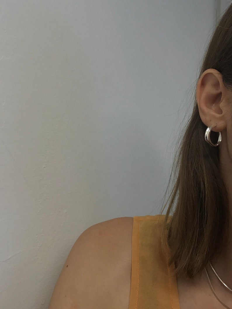 silver hoops, solid sterling silver earrings, modern earrings, organic earrings, contemporary earrings, fashion earrings, minimalist earring image 1