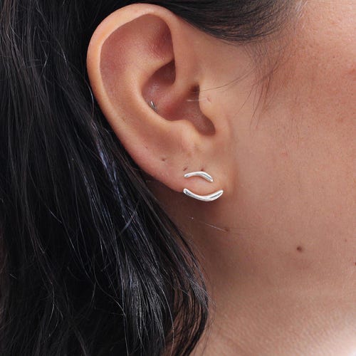 Sterling Silver Ear Jackets: Dainty Minimalist Curved Earrings