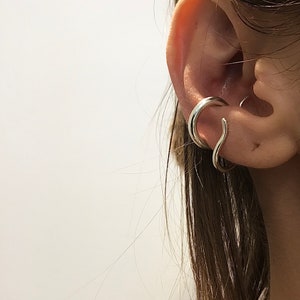 Non pierced earring/ Sterling silver statement ear cuff/ One of a kind wrap ear cuff/ Cartilage cuff/ Clip on earring/  Double hoop cuff