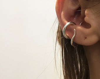 Non pierced earring/ Sterling silver statement ear cuff/ One of a kind wrap ear cuff/ Cartilage cuff/ Clip on earring/  Double hoop cuff