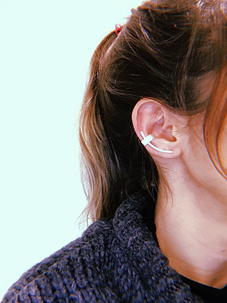 Ear crawler/ Minimalist earring/ Modern earring/ Contemporary earring/ Ear cuff/ Sterling silver ear climber/ One piece unique earring/ Gift image 4