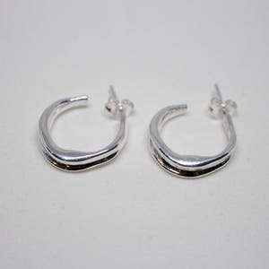 silver hoops, solid sterling silver earrings, modern earrings, organic earrings, contemporary earrings, fashion earrings, minimalist earring image 6