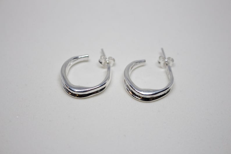 silver hoops, solid sterling silver earrings, modern earrings, organic earrings, contemporary earrings, fashion earrings, minimalist earring image 6