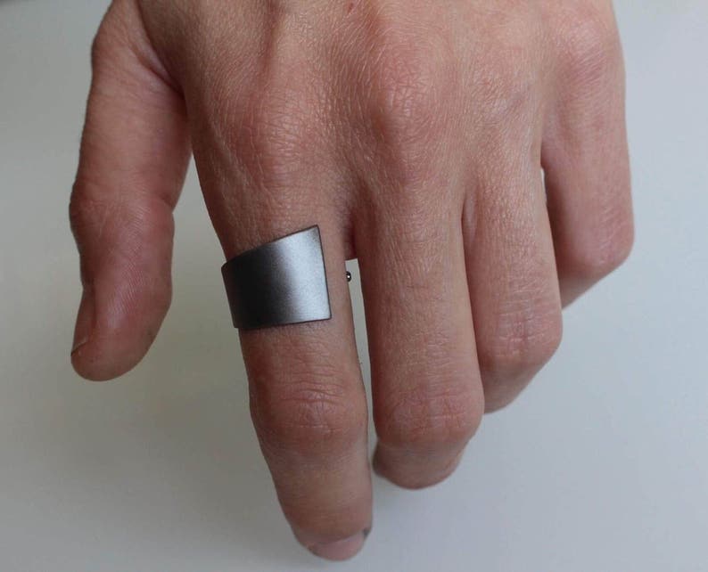 Sterling silver minimalist ring, Geometric ring, minimal ring, minimalist ring, black platinum plated silver ring, statement ring, open ring image 5
