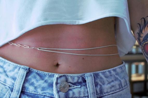 Waist Silver Chain Belly Sterling Silver Chain Minimalist Chain Modern Body Chain Paperclip Style Chain Gift for Her Etsy