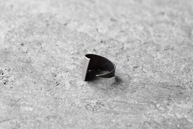Sterling silver minimalist ring, Geometric ring, minimal ring, minimalist ring, black platinum plated silver ring, statement ring, open ring image 2