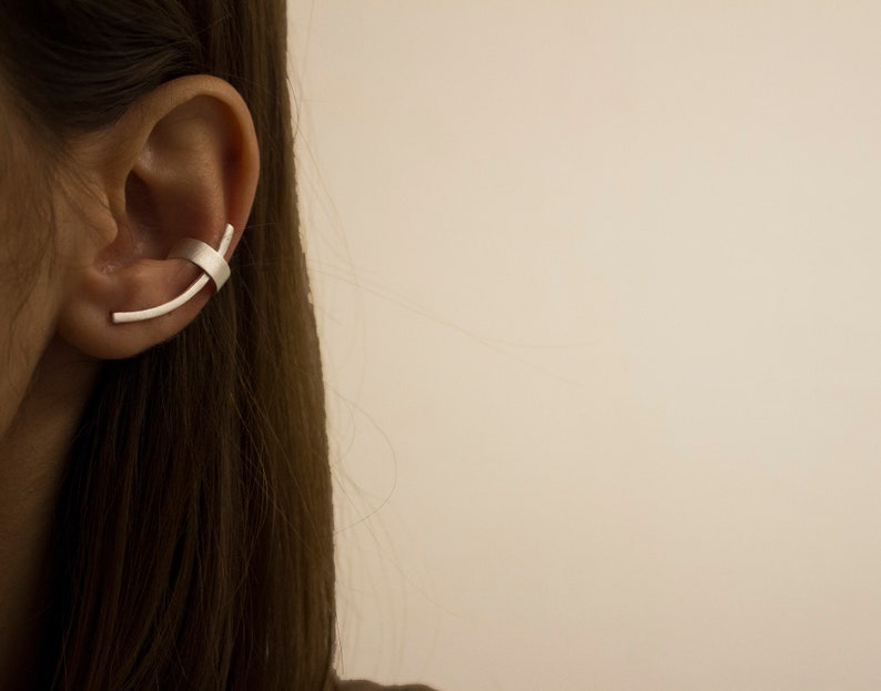 Ear crawler/ Minimalist earring/ Modern earring/ Contemporary earring/ Ear cuff/ Sterling silver ear climber/ One piece unique earring/ Gift image 2
