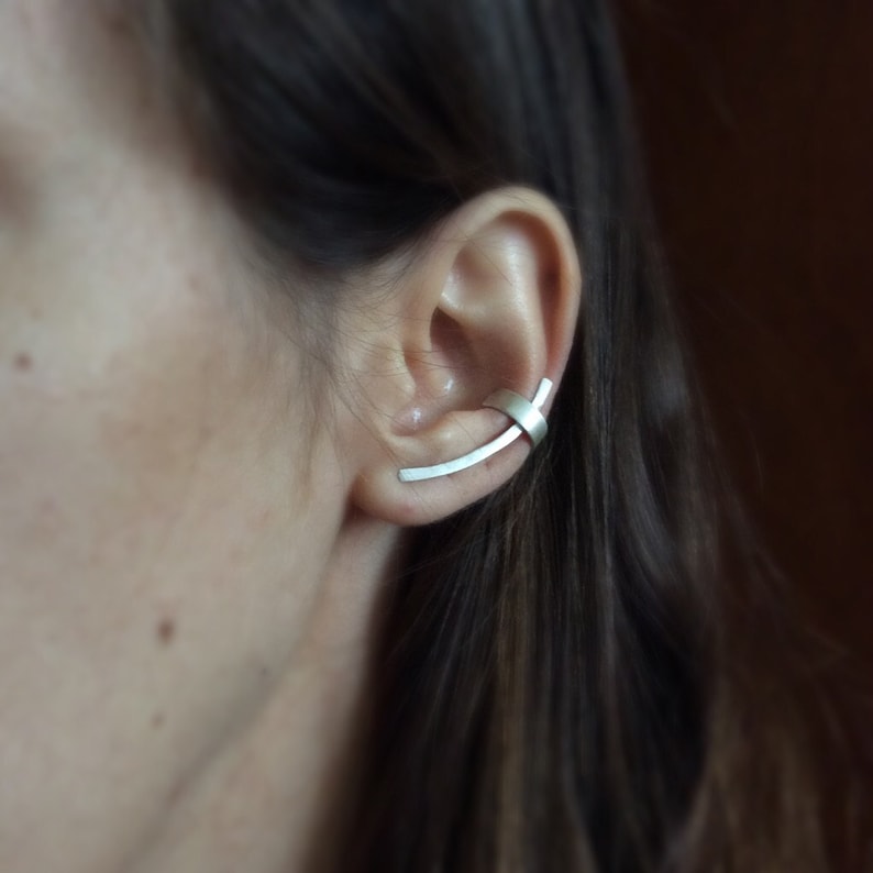 Sterling silver ear cuff/ Panoply ear climber/ Long ear climber/ Silver ear climbers/ Minimalist ear climber/ Ear crawler/ Gift for her image 3